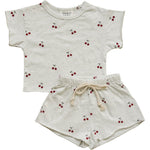 Mebie Baby Mebie Baby Cherry Print Shorts Set Cotton With Raw Hems Detailing - 