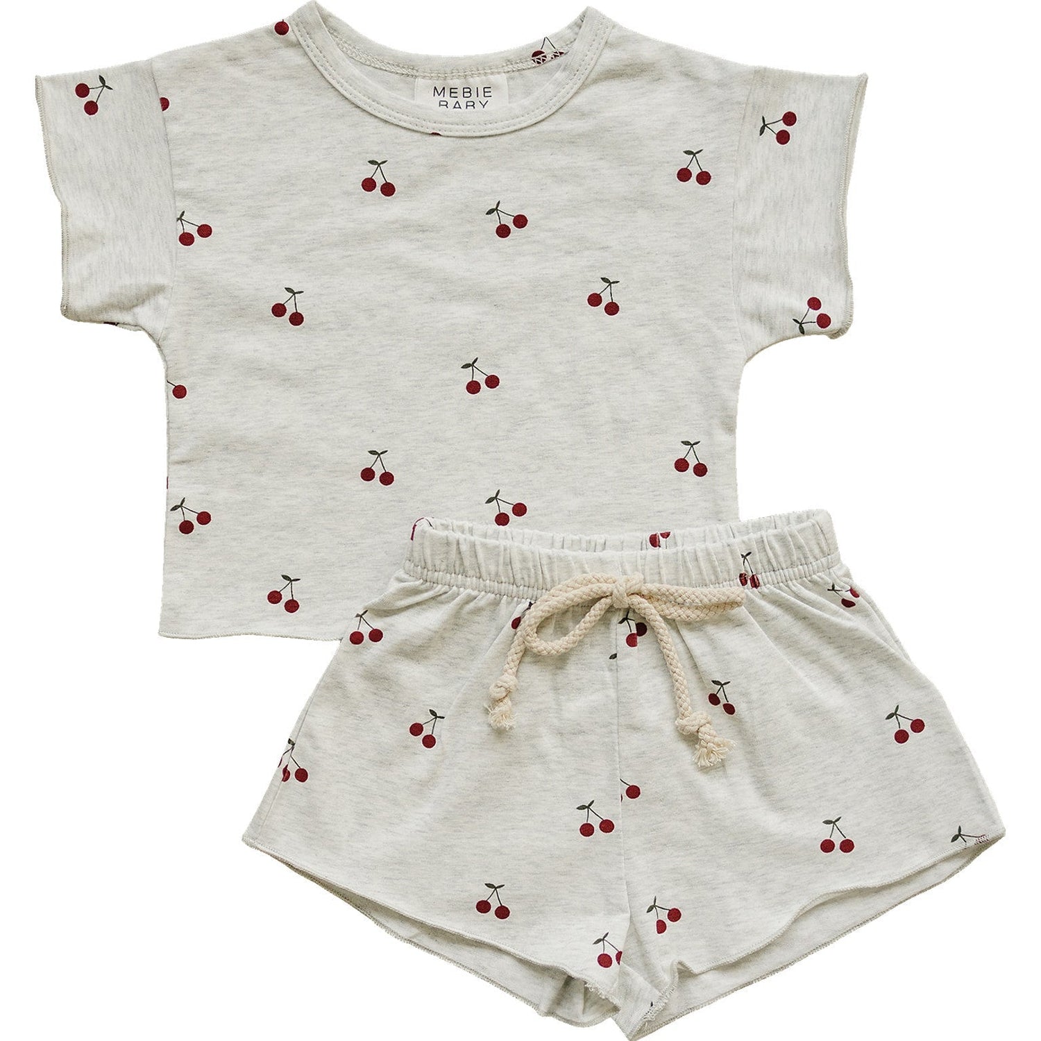 Mebie Baby Mebie Baby Cherry Print Shorts Set Cotton With Raw Hems Detailing - 