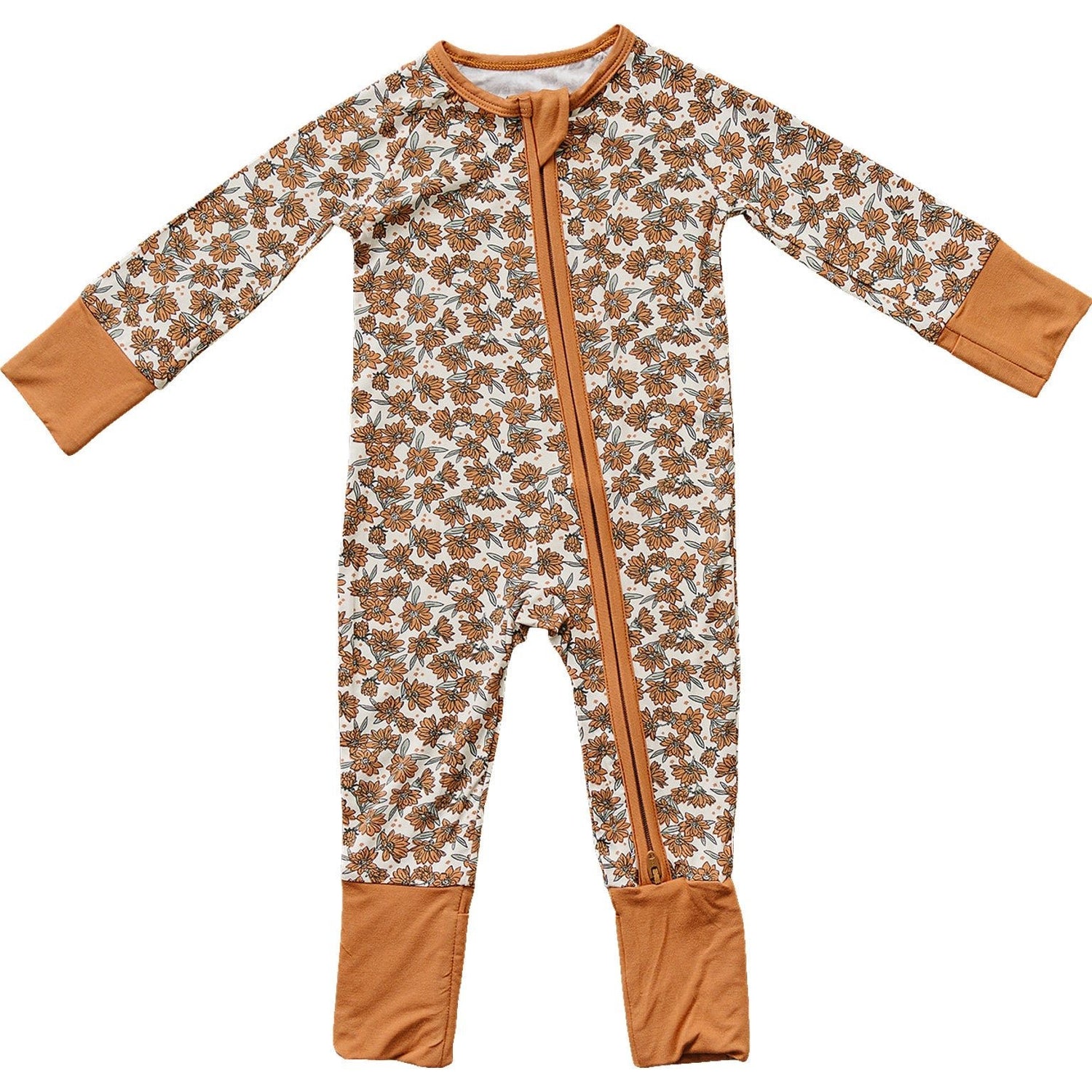 Mebie Baby Mebie Baby Cream Magnolia Bamboo Footed Pajamas With Double Zipper - 