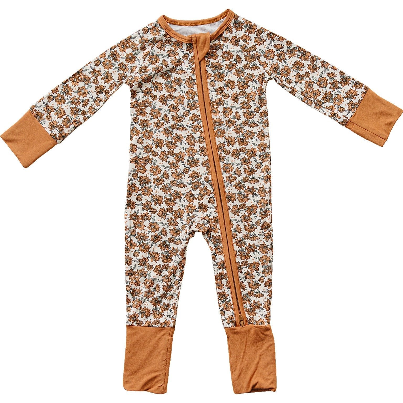 Mebie Baby Mebie Baby Cream Magnolia Bamboo Footed Pajamas With Double Zipper - 