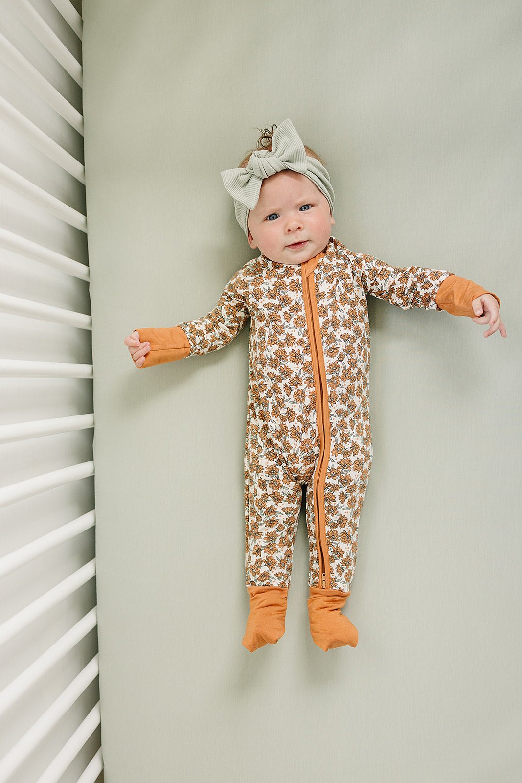 Mebie Baby Mebie Baby Cream Magnolia Bamboo Footed Pajamas With Double Zipper - 