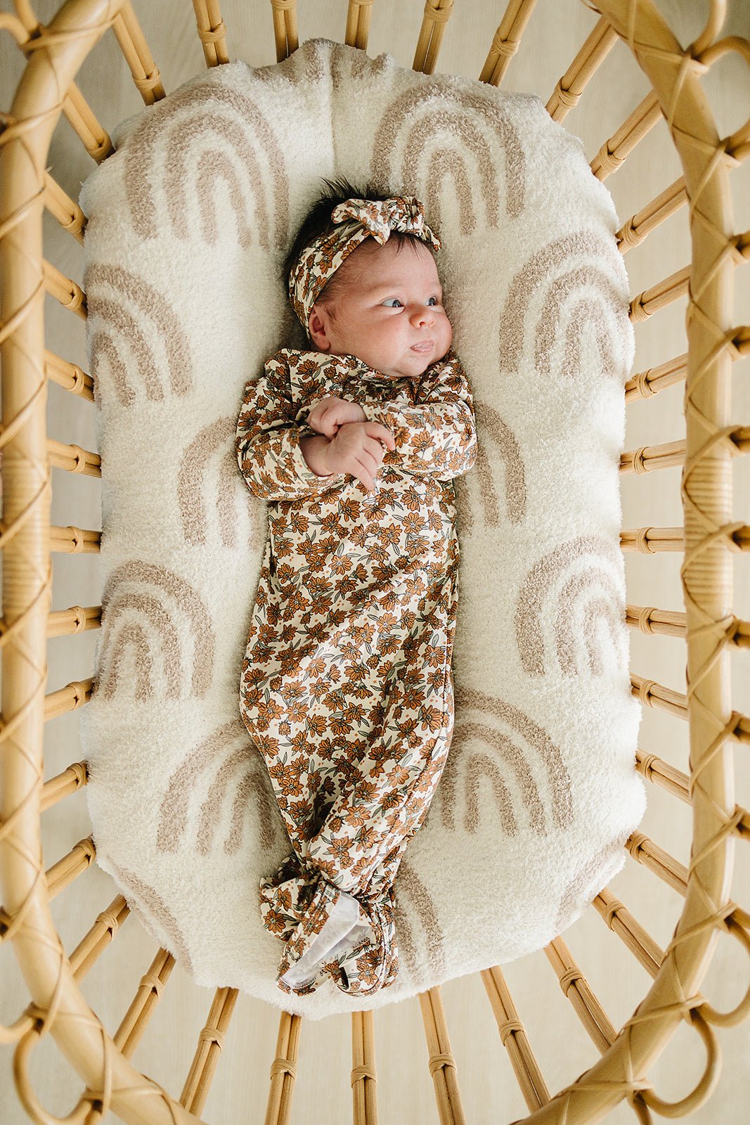 Mebie Baby Mebie Baby Cream Magnolia Bamboo Knot Gown Bamboo Rayon 0 To 3 Months - 