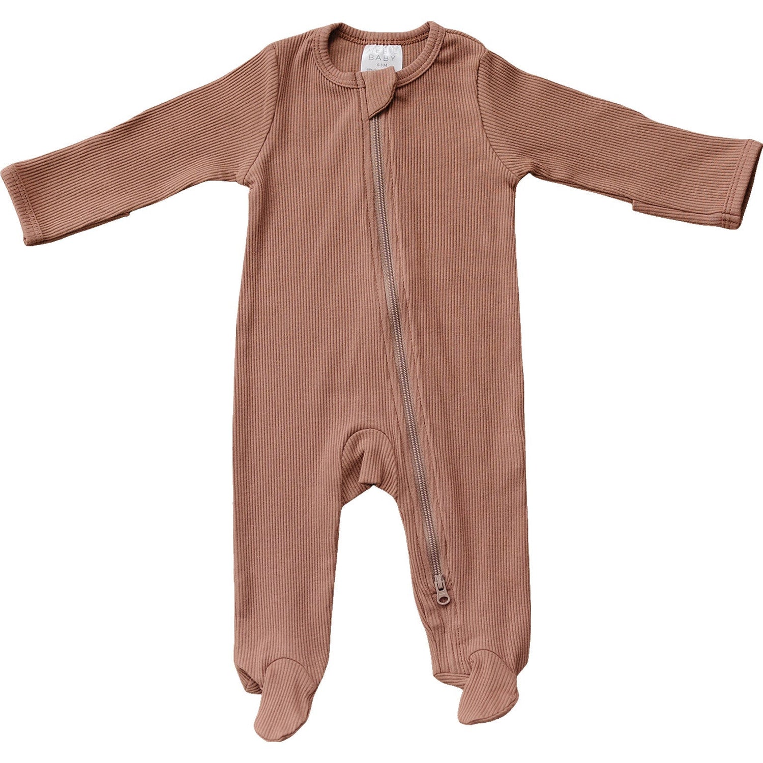 Mebie Baby Mebie Baby Dusty Rose Organic Cotton Ribbed Double Zipper Footed Pajamas - 
