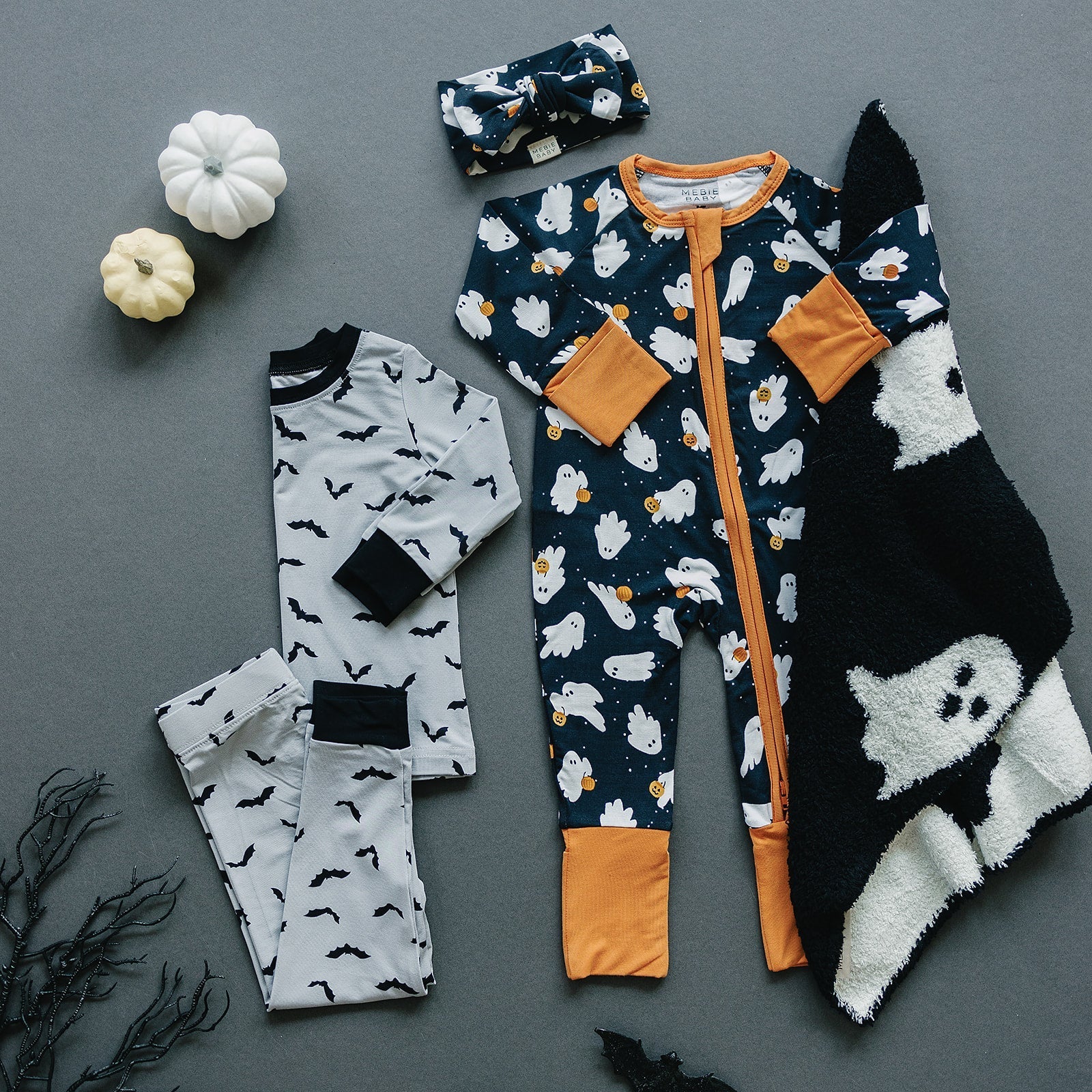 Mebie Baby Mebie Baby Ghosts Bamboo Zipper Sleepwear Pumpkin Print For 0 To 18 Months - 