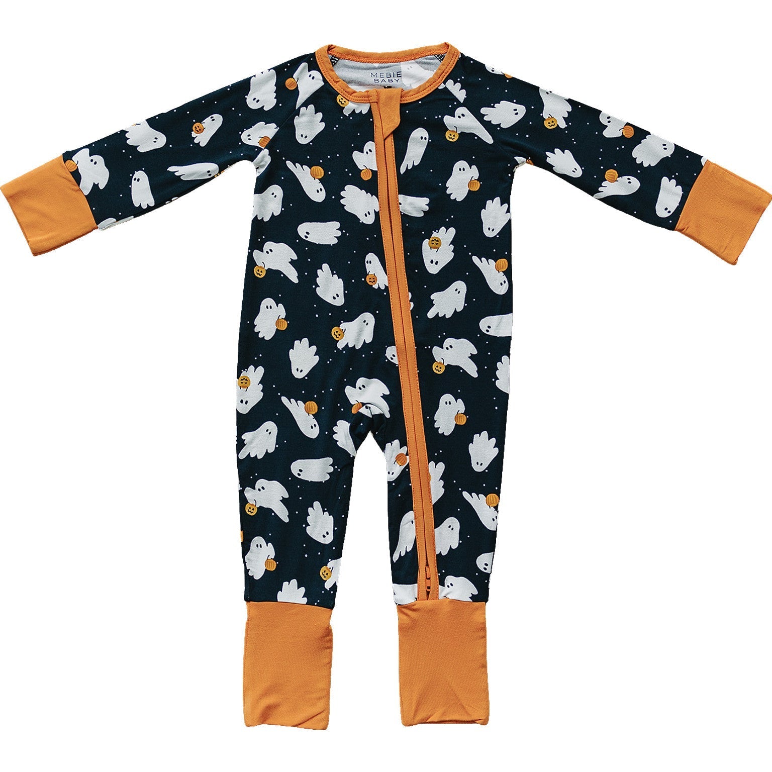 Mebie Baby Mebie Baby Ghosts Bamboo Zipper Sleepwear Pumpkin Print For 0 To 18 Months - 