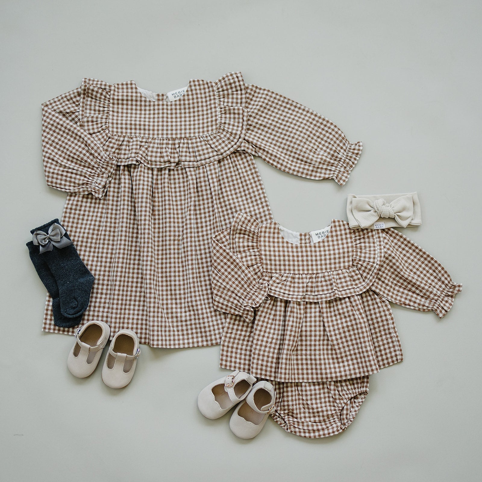 Mebie Baby Mebie Baby Gingham Ruffle Dress Long Sleeve Cotton Toddler 2T - 