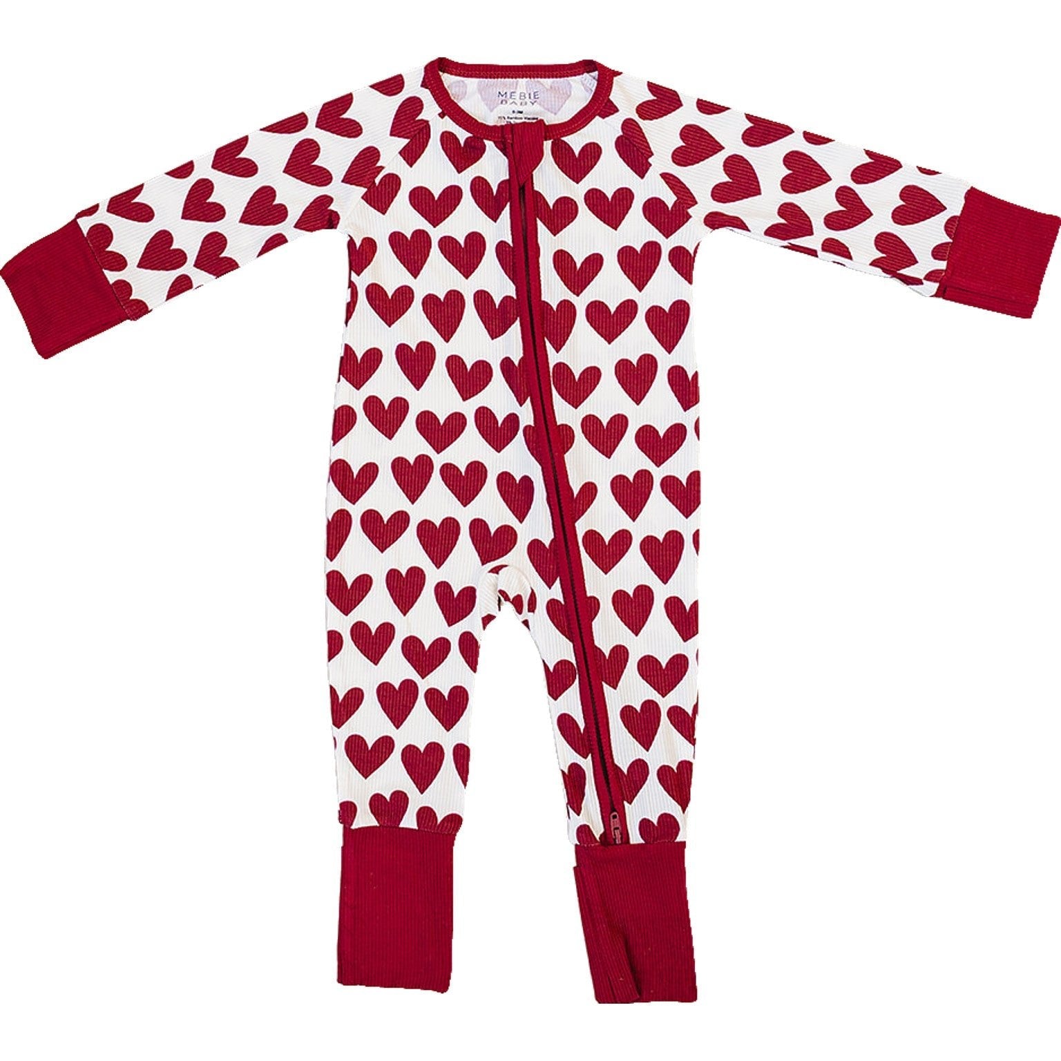 Mebie Baby Mebie Baby Hearts Ribbed Bamboo Zipper Sleepwear for Babies and Toddlers - 