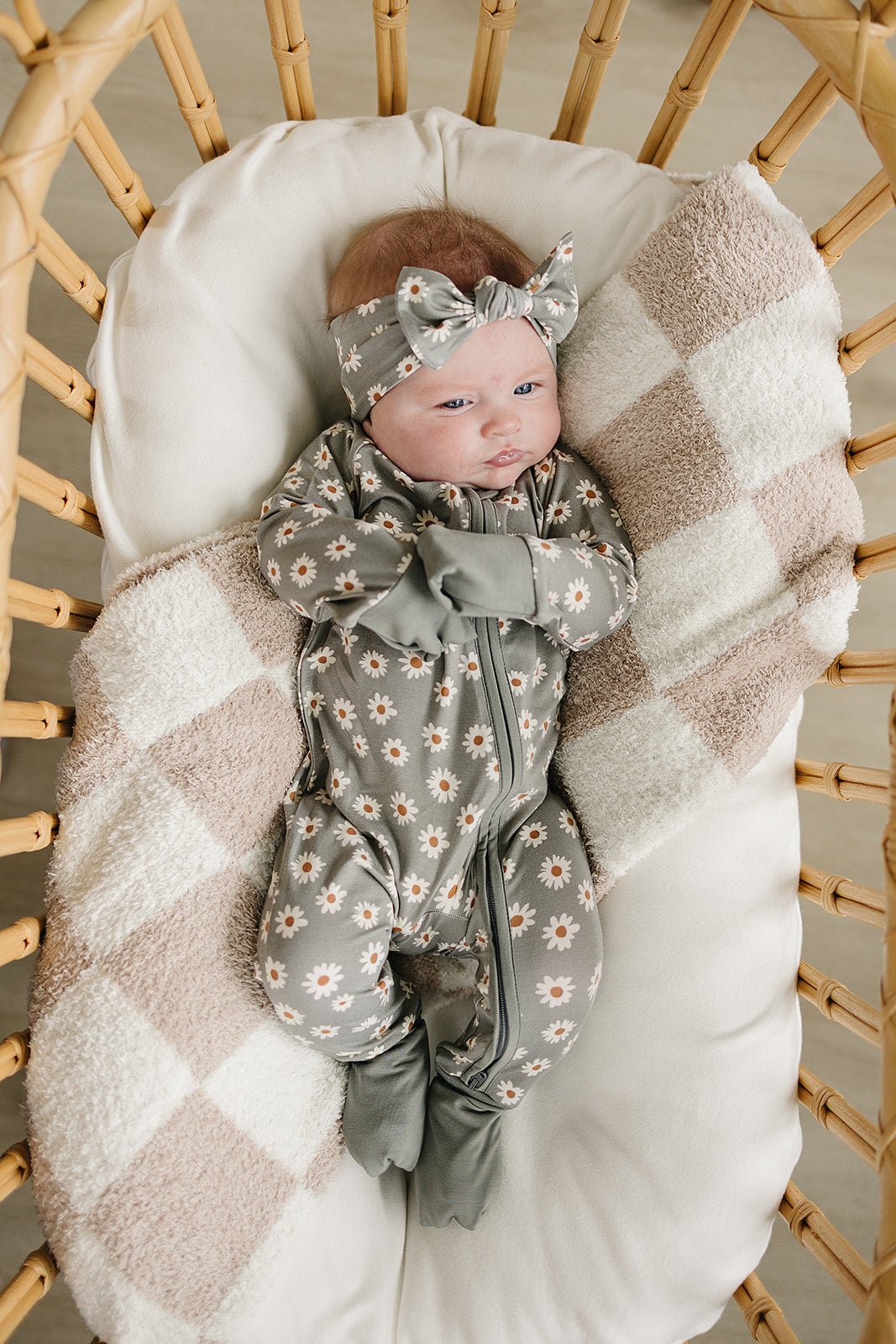 Mebie Baby Mebie Baby Light Green Daisy Bamboo Zipper Footed Pajamas Double Zipper - 