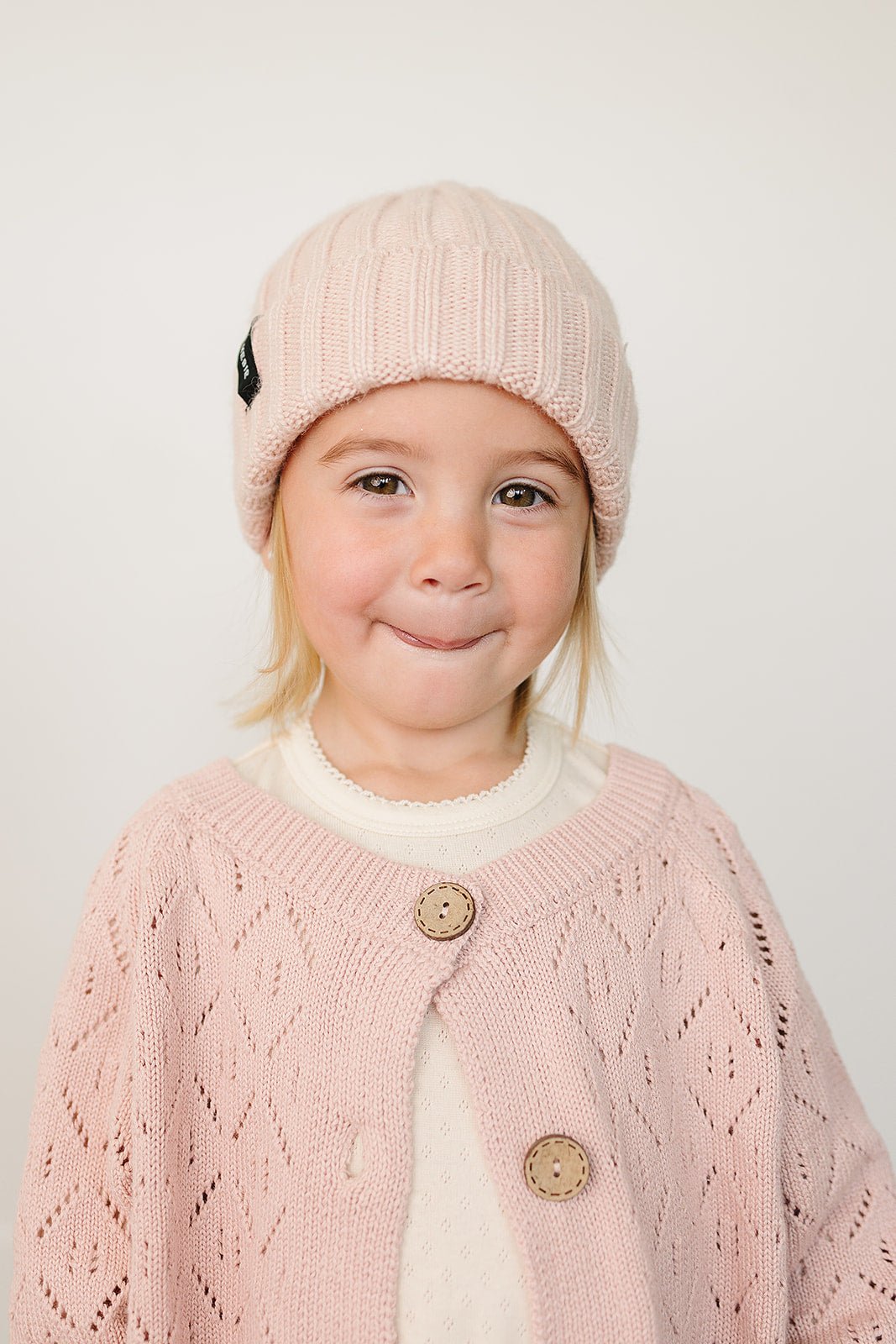 Mebie Baby Mebie Baby Light Pink Chunky Knit Beanie Angora Adjustable - 