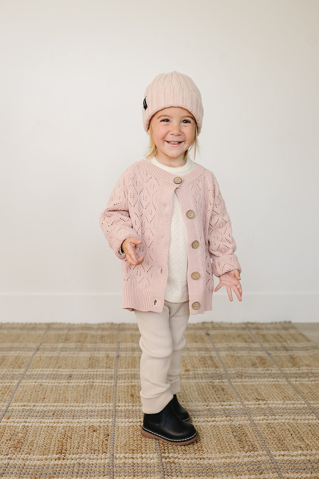 Mebie Baby Mebie Baby Light Pink Chunky Knit Beanie Angora Adjustable - 