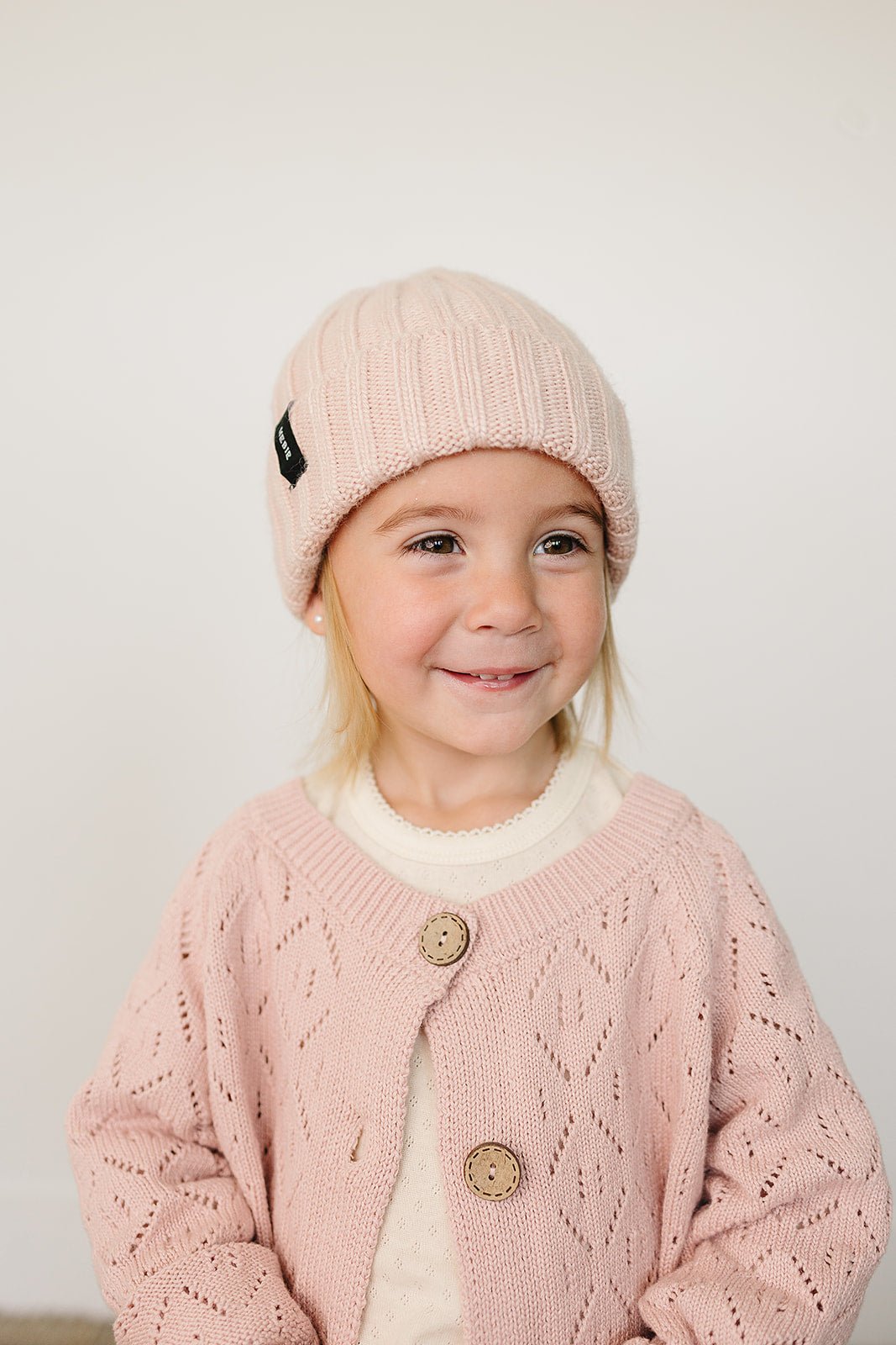 Mebie Baby Mebie Baby Light Pink Chunky Knit Beanie Angora Adjustable - 