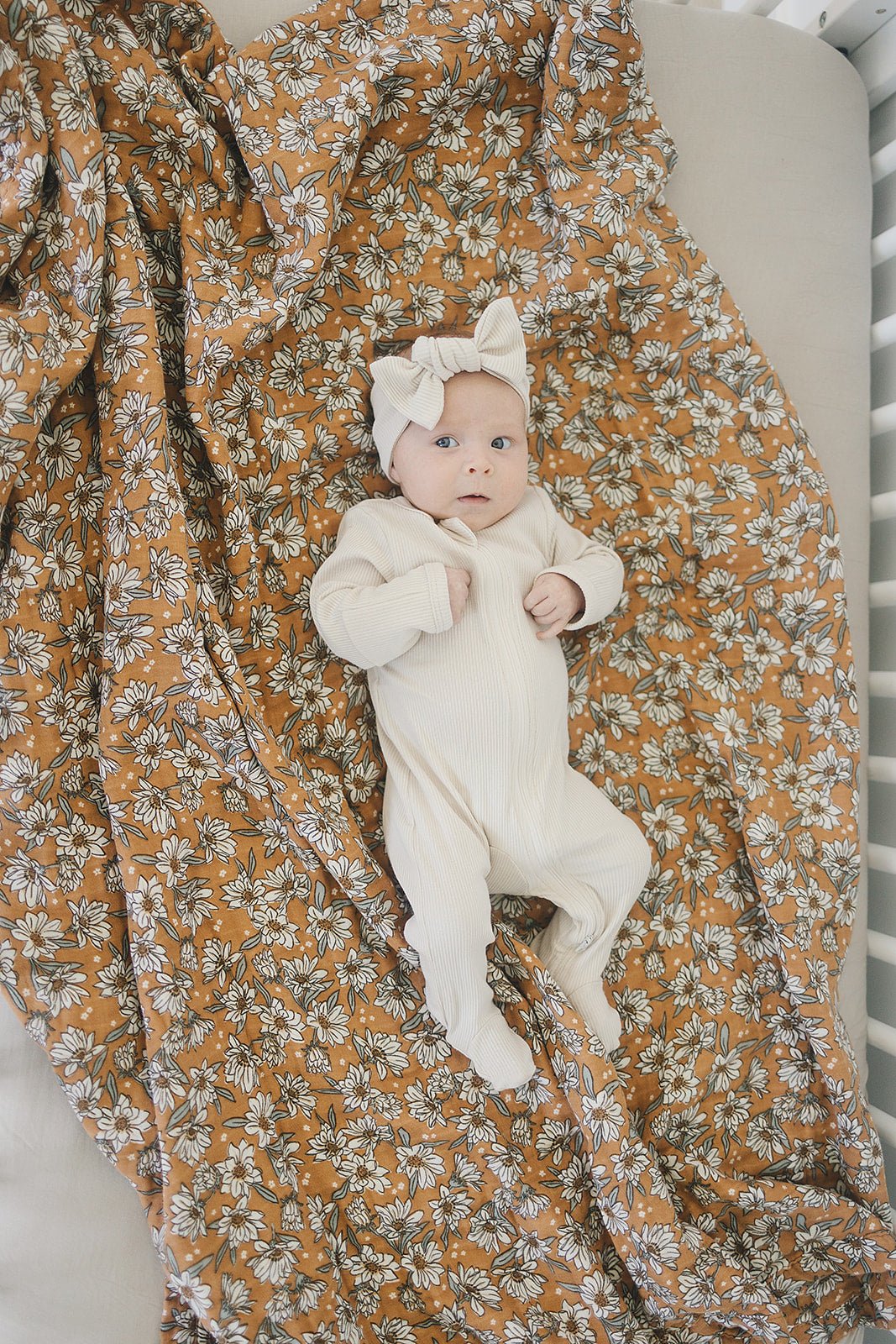 Mebie Baby Mebie Baby Magnolia Muslin Quilt Four Layer Neutral Floral Print For Toddlers - 