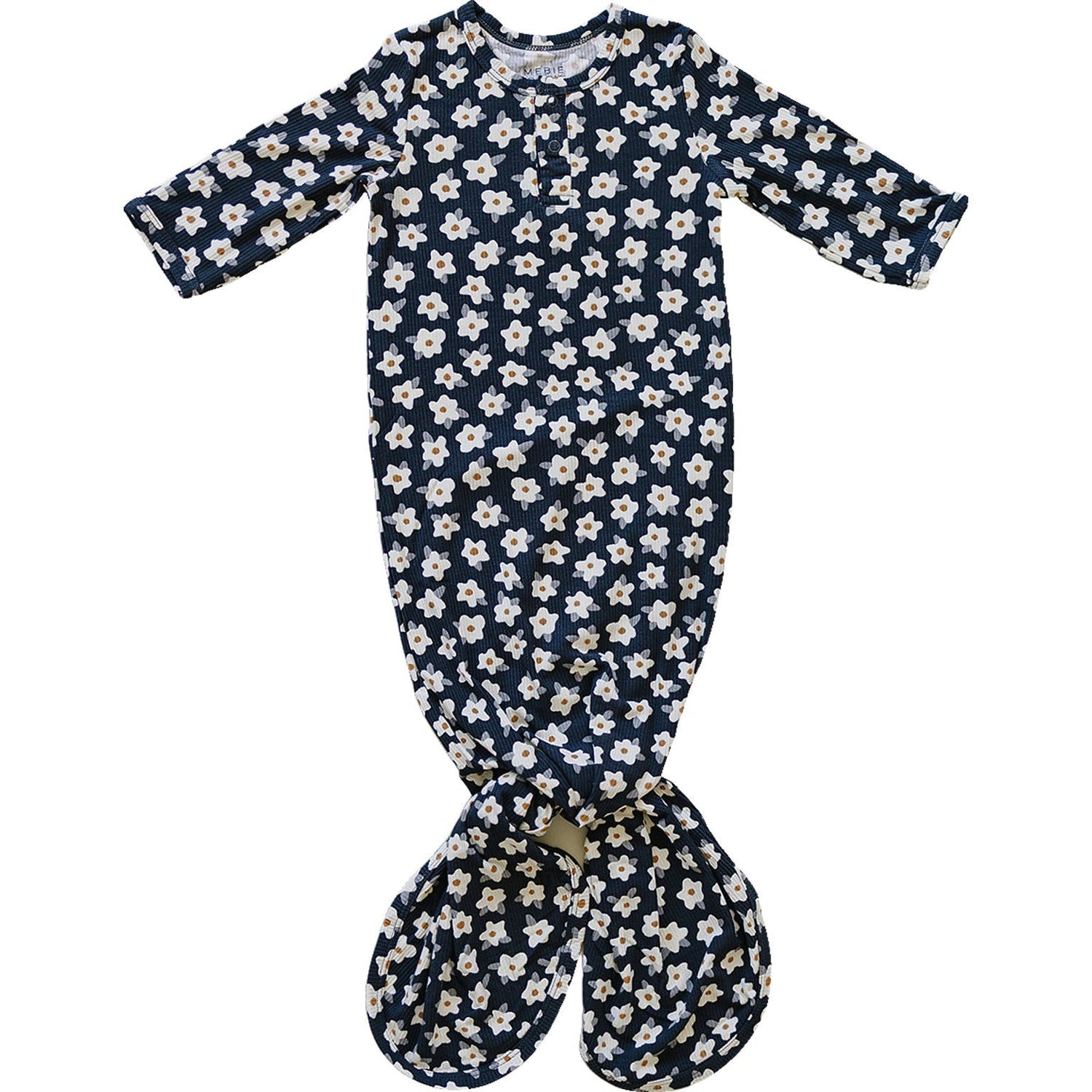 Mebie Baby Mebie Baby Navy Daisy Ribbed Bamboo Knot Gown 0 To 3 Months - 