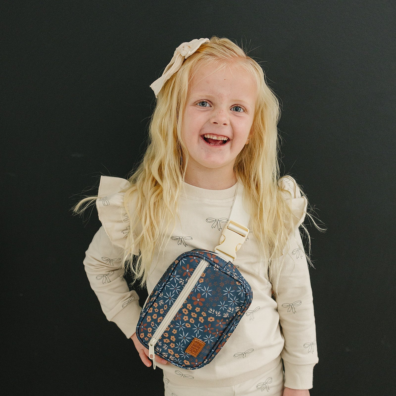 Mebie Baby Mebie Baby Navy Floral Mini Fanny Pack For Kids On The Go - 