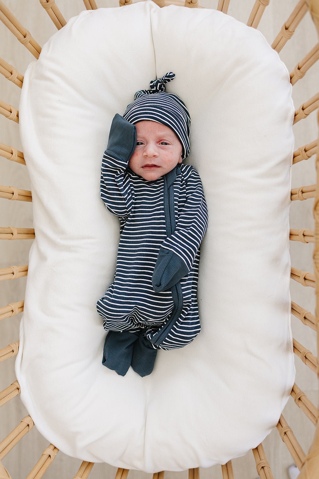 Mebie Baby Mebie Baby Navy Stripes Ribbed Bamboo Zipper Pajamas For Babies - 