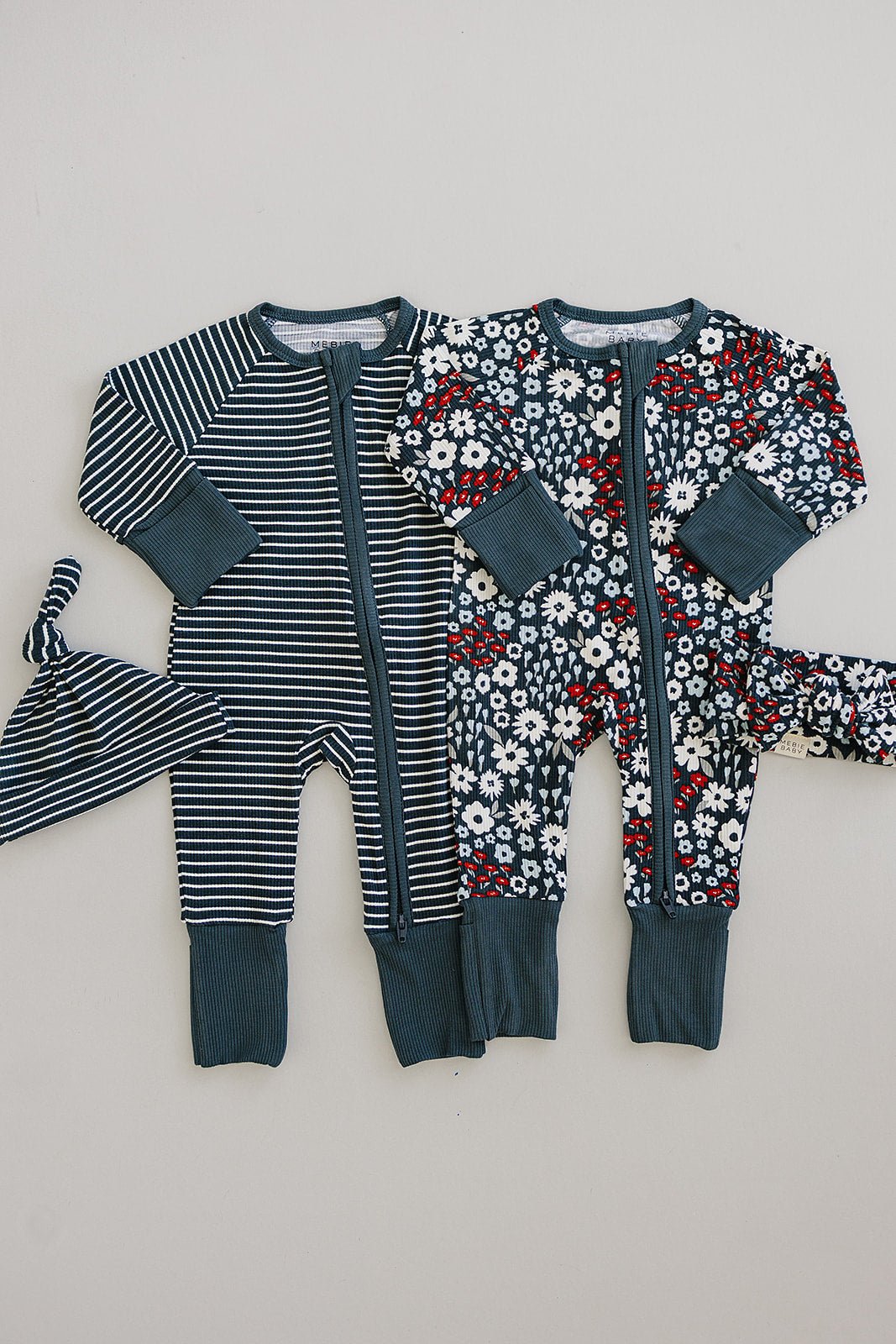 Mebie Baby Mebie Baby Navy Stripes Ribbed Bamboo Zipper Pajamas For Babies - 