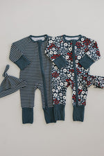 Mebie Baby Mebie Baby Navy Stripes Ribbed Bamboo Zipper Pajamas For Babies - 