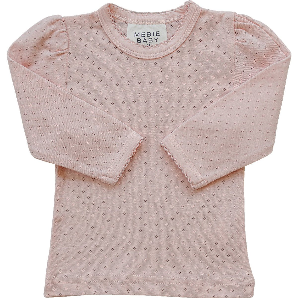 Mebie Baby Mebie Baby Pink Pointelle Long Sleeve Knit Tee For Baby Girls - 