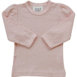 Mebie Baby Mebie Baby Pink Pointelle Long Sleeve Knit Tee For Baby Girls - 
