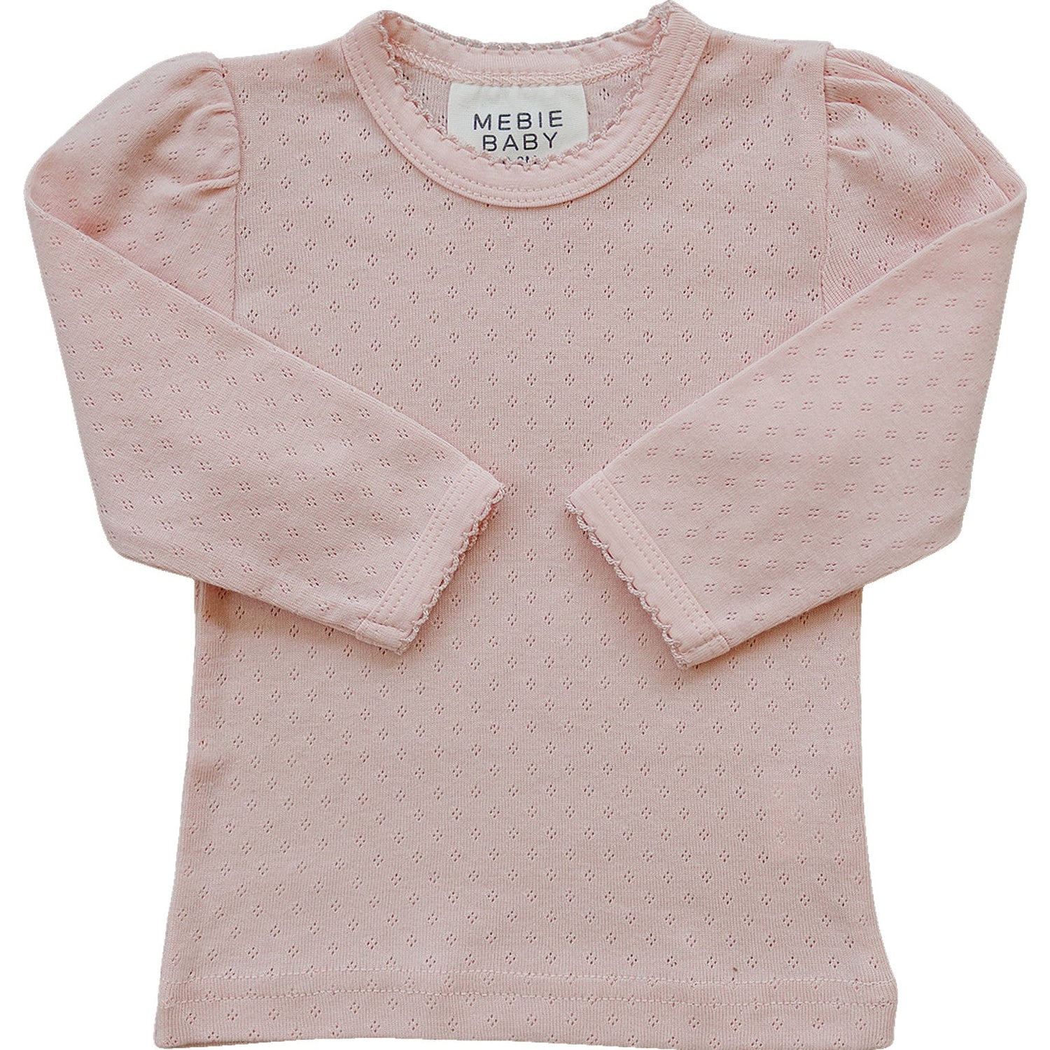 Mebie Baby Mebie Baby Pink Pointelle Long Sleeve Knit Tee For Baby Girls - 