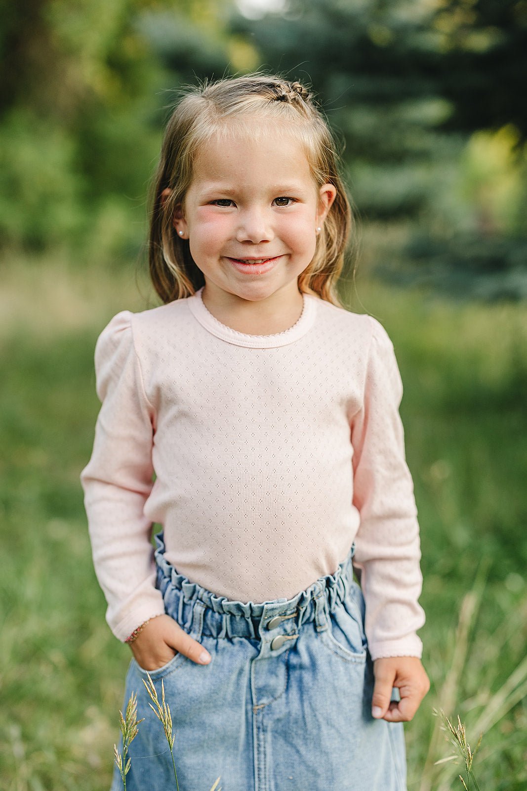 Mebie Baby Mebie Baby Pink Pointelle Long Sleeve Knit Tee For Baby Girls - 