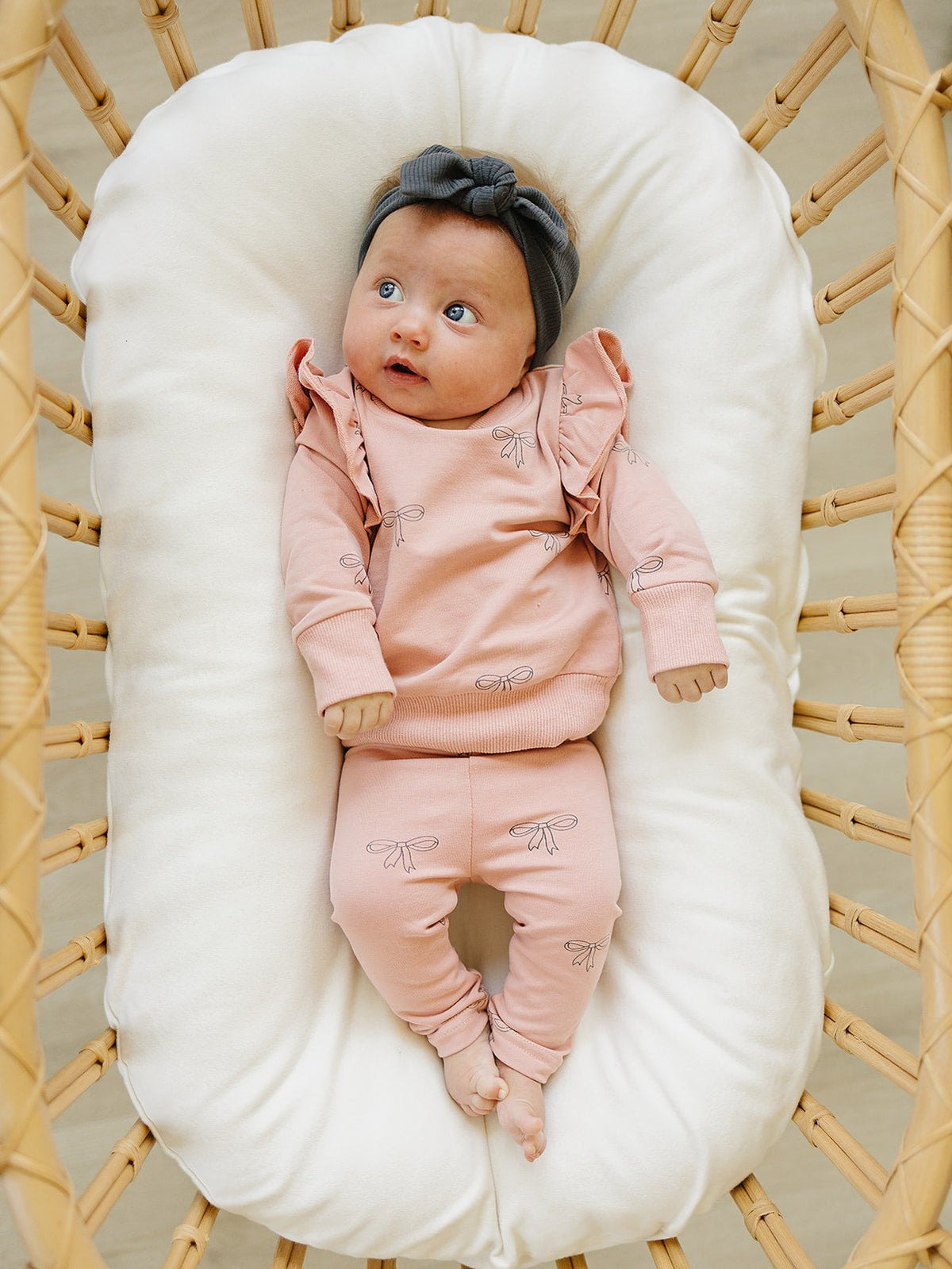 Mebie Baby Mebie Baby Pink Ribbon Ruffle French Terry Set For Baby And Toddler - 