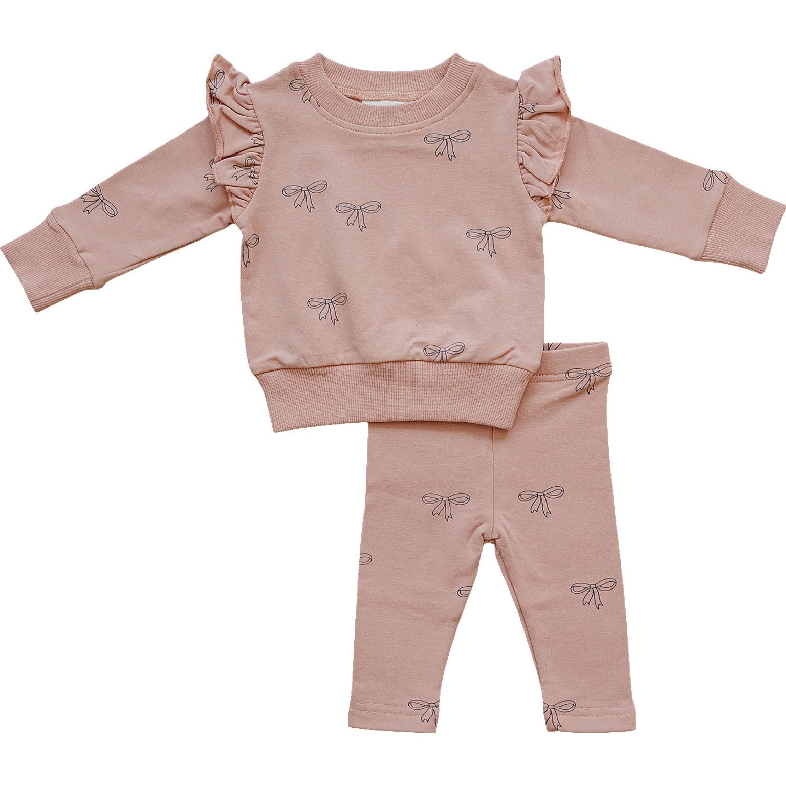Mebie Baby Mebie Baby Pink Ribbon Ruffle French Terry Set For Baby And Toddler - 