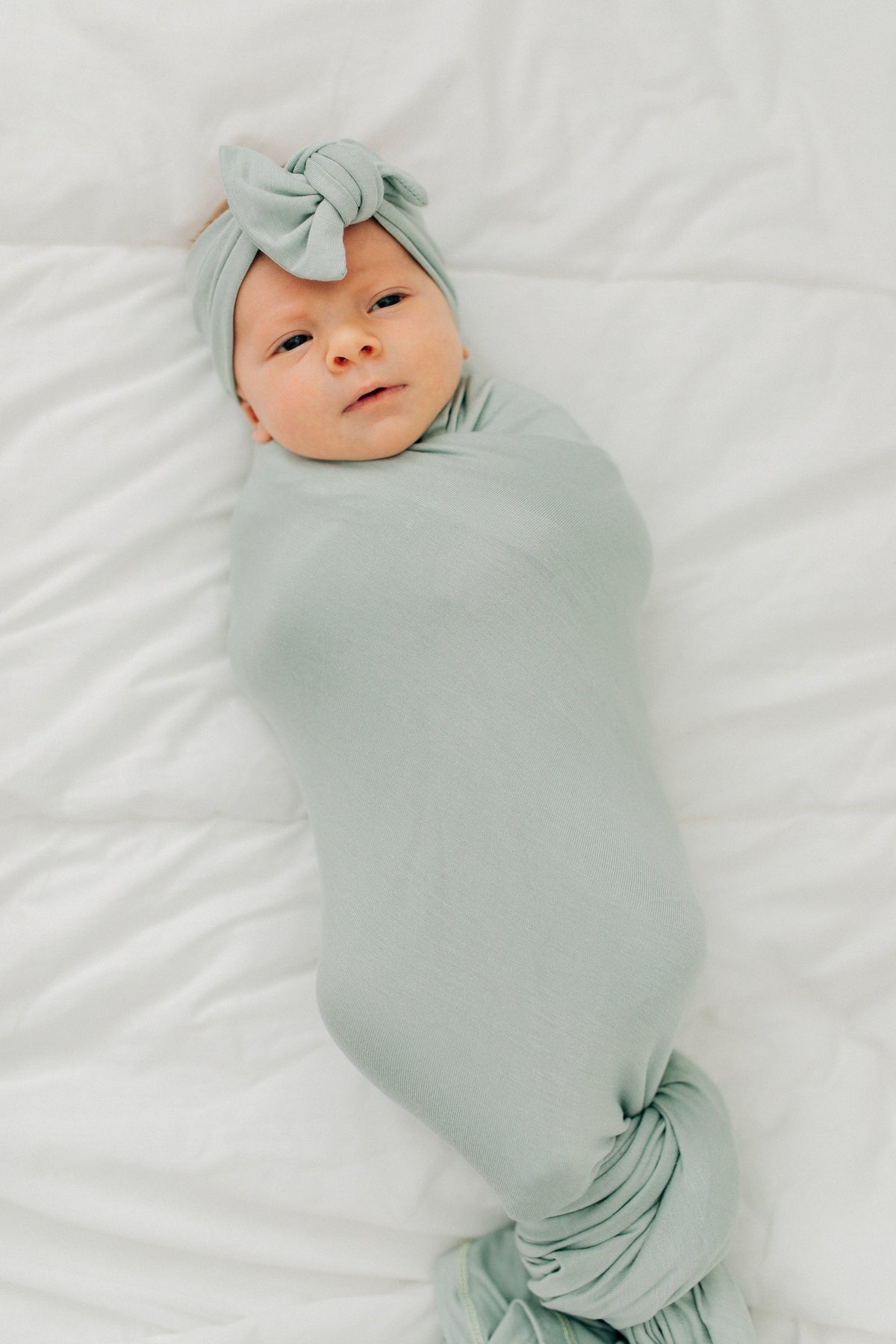 Mebie Baby Mebie Baby Sage Bamboo Swaddle Hat and Head Wrap Set - 