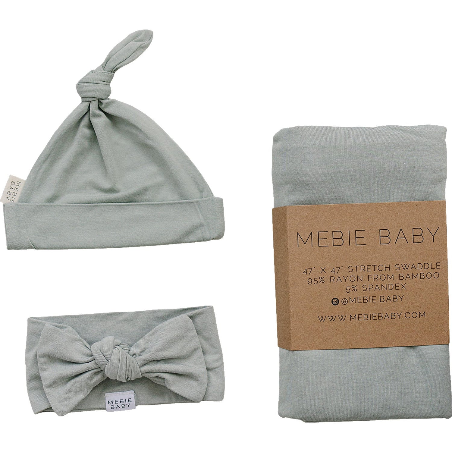 Mebie Baby Mebie Baby Sage Bamboo Swaddle Hat and Head Wrap Set - 