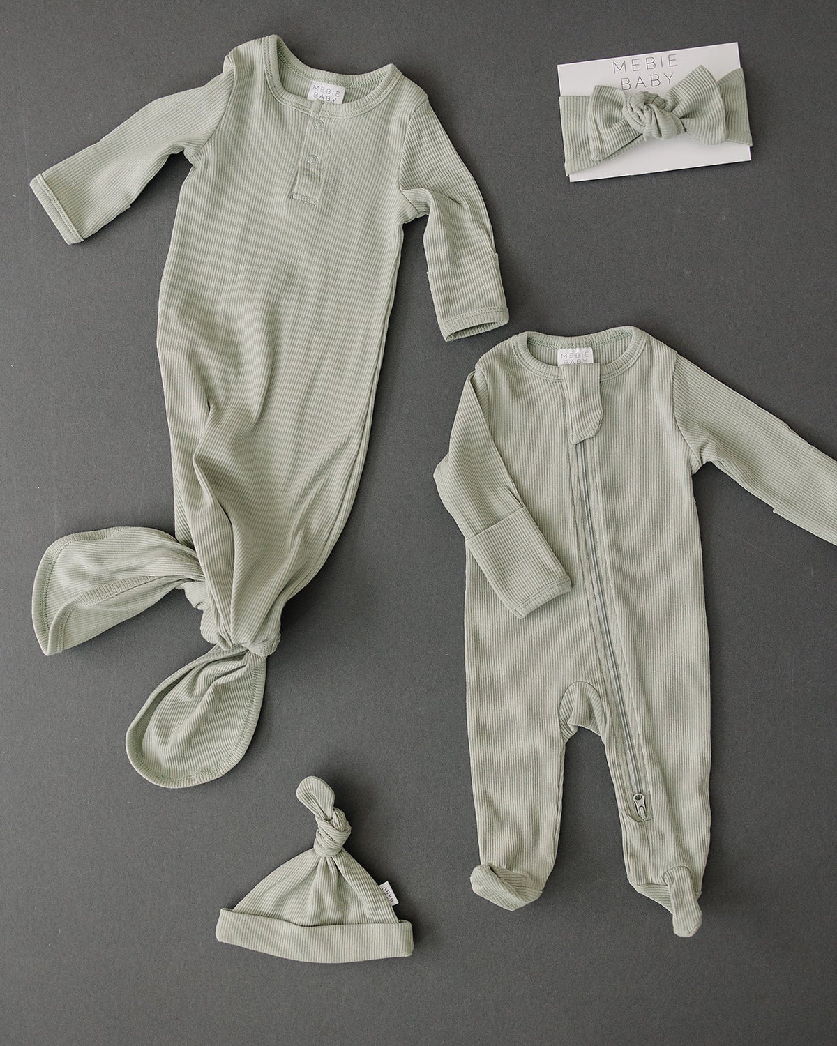 Mebie Baby Mebie Baby Sage Organic Cotton Ribbed Zippered Footed Pajamas With Dual Zippers - 