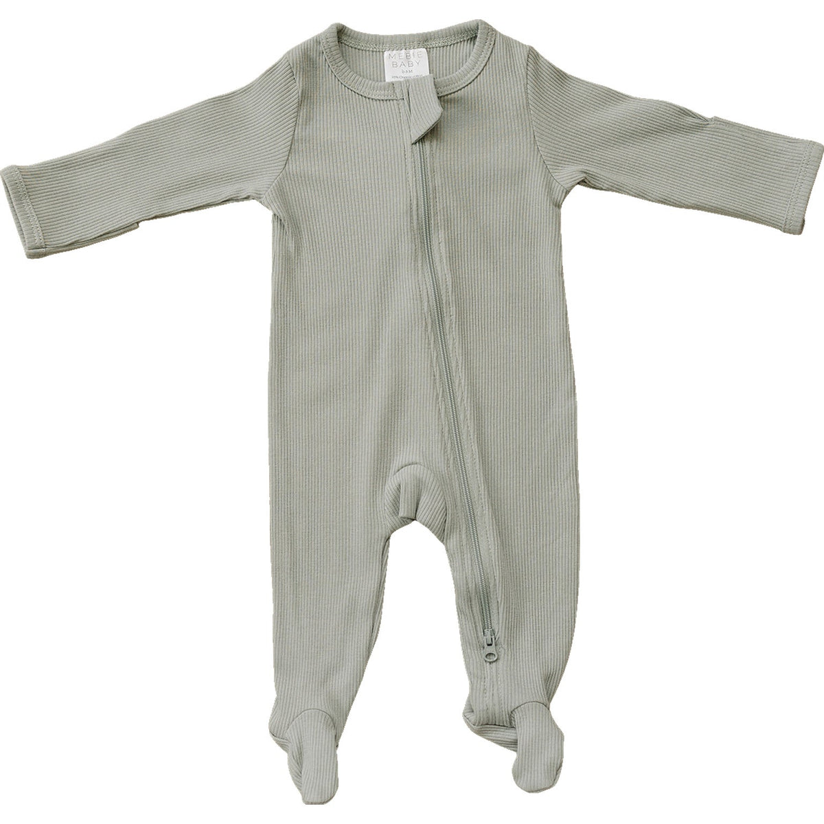 Mebie Baby Mebie Baby Sage Organic Cotton Ribbed Zippered Footed Pajamas With Dual Zippers - 
