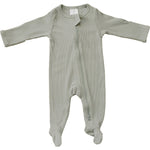 Mebie Baby Mebie Baby Sage Organic Cotton Ribbed Zippered Footed Pajamas With Dual Zippers - 