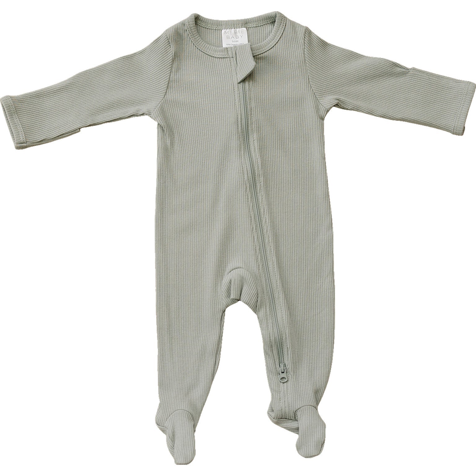 Mebie Baby Mebie Baby Sage Organic Cotton Ribbed Zippered Footed Pajamas With Dual Zippers - 