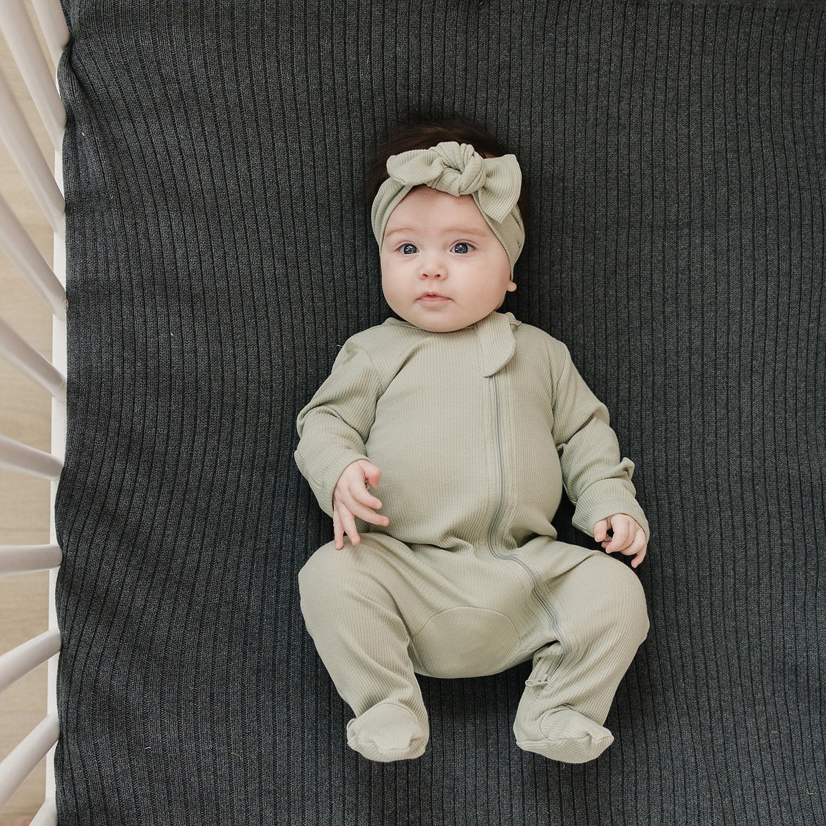 Mebie Baby Mebie Baby Sage Organic Cotton Ribbed Zippered Footed Pajamas With Dual Zippers - 