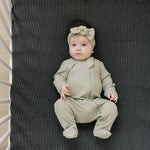 Mebie Baby Mebie Baby Sage Organic Cotton Ribbed Zippered Footed Pajamas With Dual Zippers - 