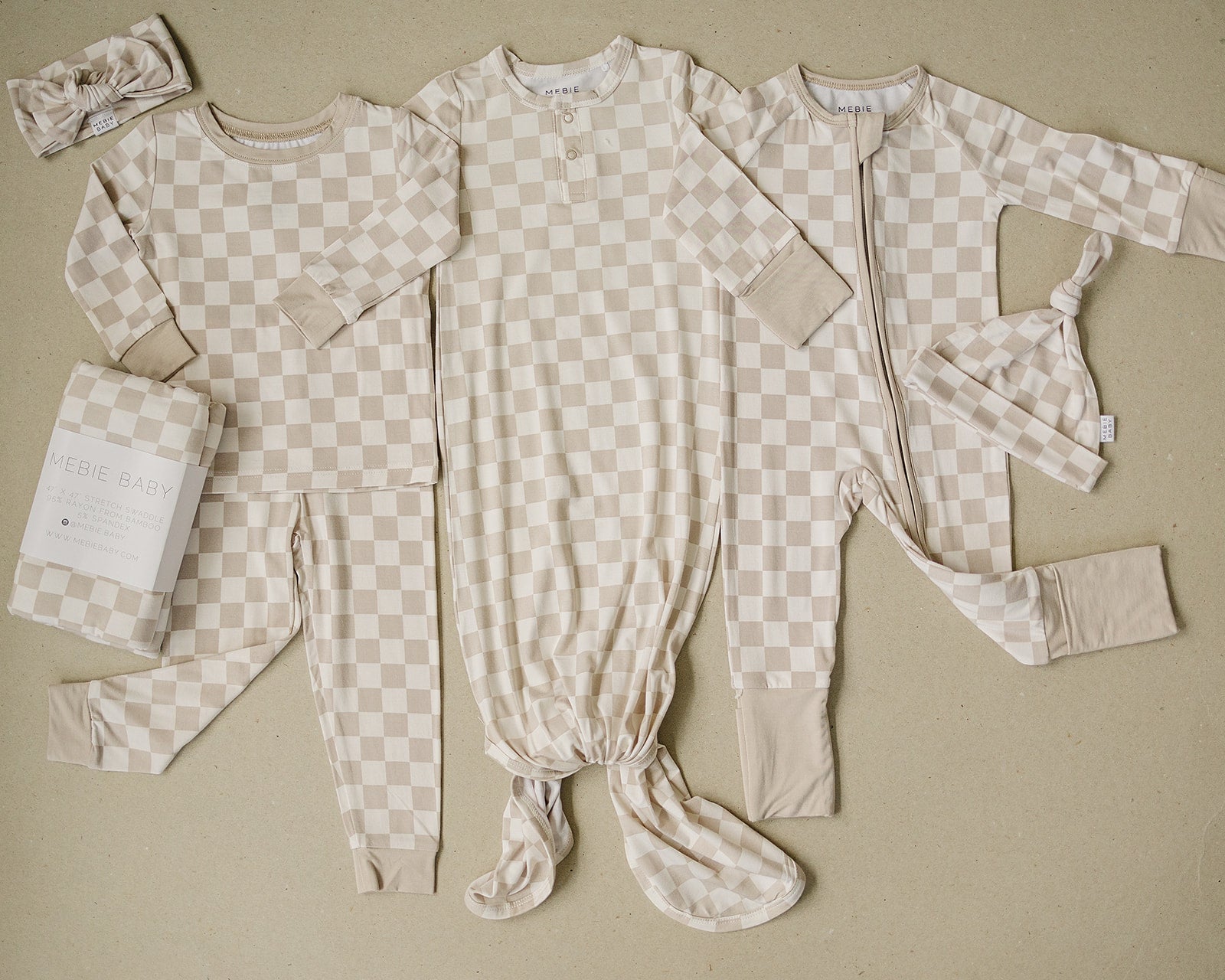 Mebie Baby Mebie Baby Taupe Checkered Bamboo Cozy Set For Babies And Toddlers - 