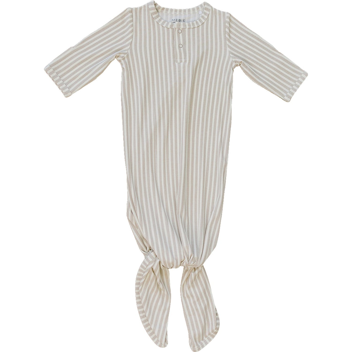 Mebie Baby Mebie Baby Taupe Stripe Bamboo Knot Gown Size Zero To Three Unisex - 