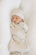 Mebie Baby Mebie Baby Taupe Stripe Bamboo Knot Gown Size Zero To Three Unisex - 