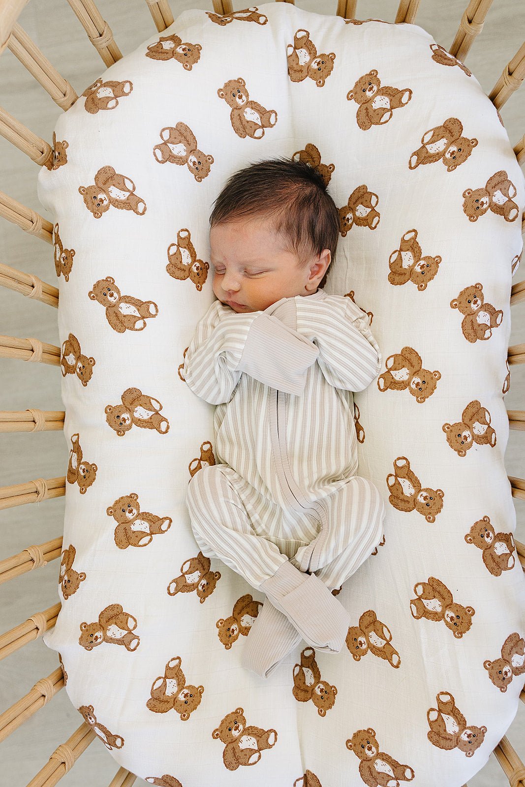 Mebie Baby Mebie Baby Taupe Stripe Ribbed Bamboo Zipper Pajamas for Babies - 