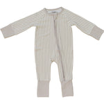 Mebie Baby Mebie Baby Taupe Stripe Ribbed Bamboo Zipper Pajamas for Babies - 