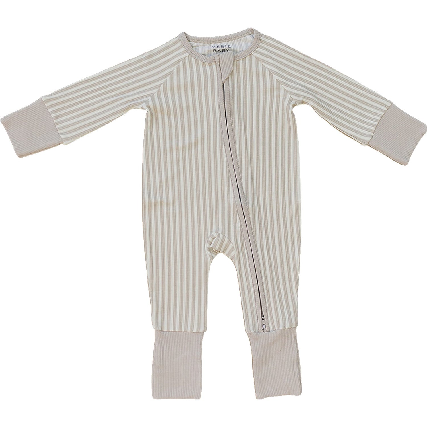 Mebie Baby Mebie Baby Taupe Stripe Ribbed Bamboo Zipper Pajamas for Babies - 
