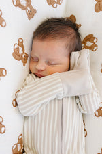 Mebie Baby Mebie Baby Taupe Stripe Ribbed Bamboo Zipper Pajamas for Babies - 