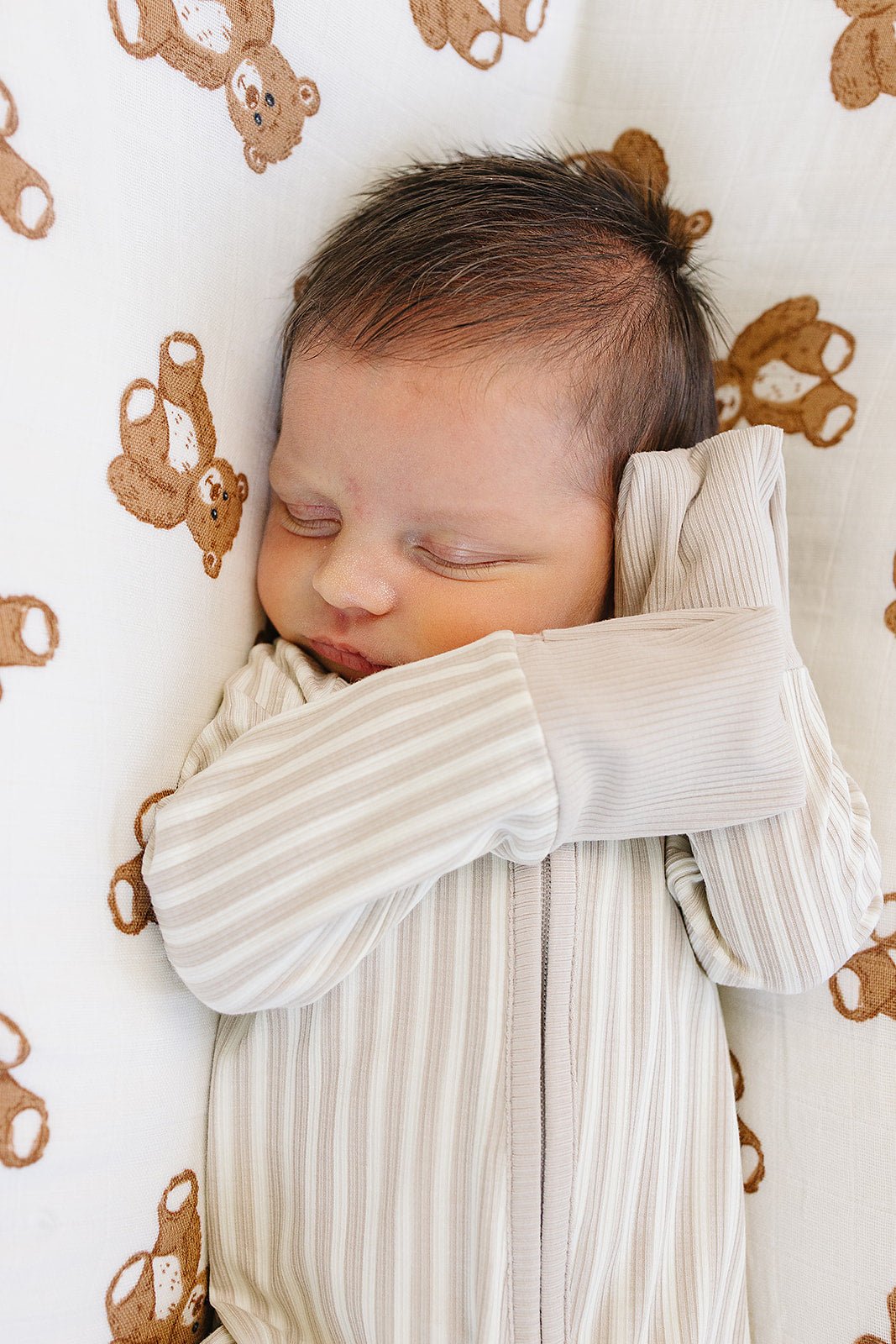 Mebie Baby Mebie Baby Taupe Stripe Ribbed Bamboo Zipper Pajamas for Babies - 