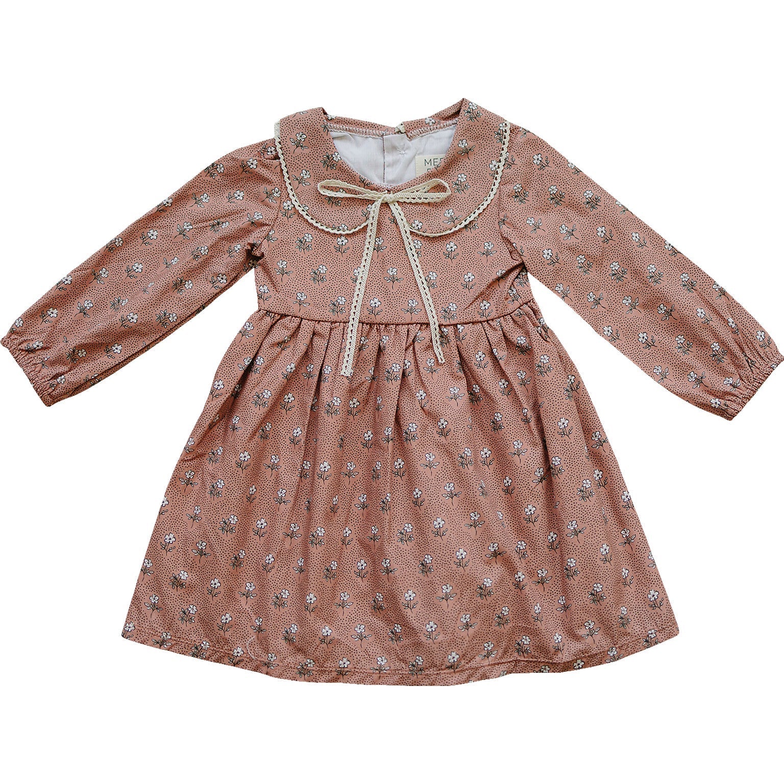 Mebie Baby Mebie Baby Vintage Pink Floral Dress Cotton Lace Peter Pan Collar Bow - 