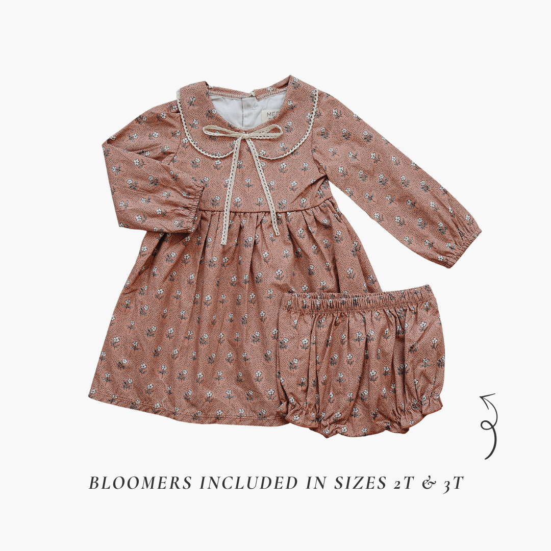 Mebie Baby Mebie Baby Vintage Pink Floral Dress Cotton Lace Peter Pan Collar Bow - 