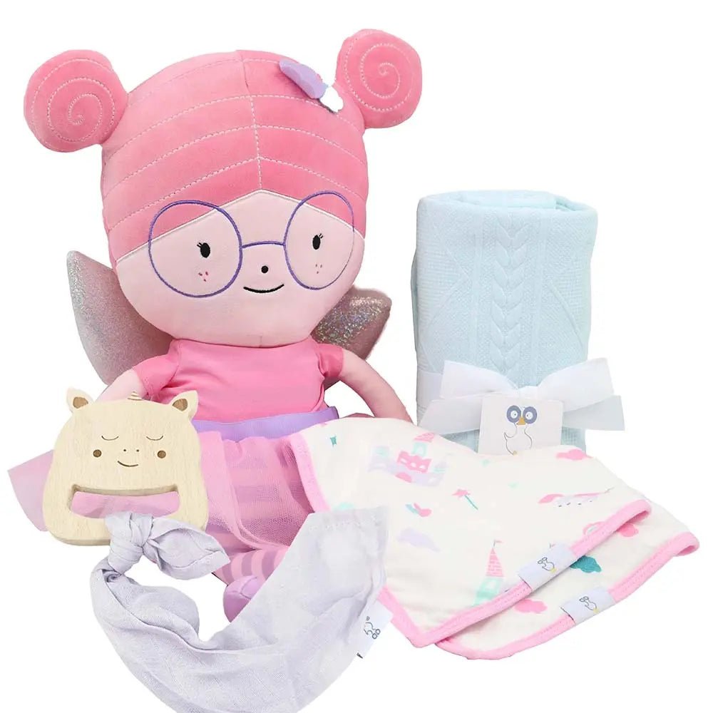 Goosewaddle® | Newborn Baby Blankets Toys Teethers Bibs & More Meg the Fairy Princess Gift Set with Knit Blanket