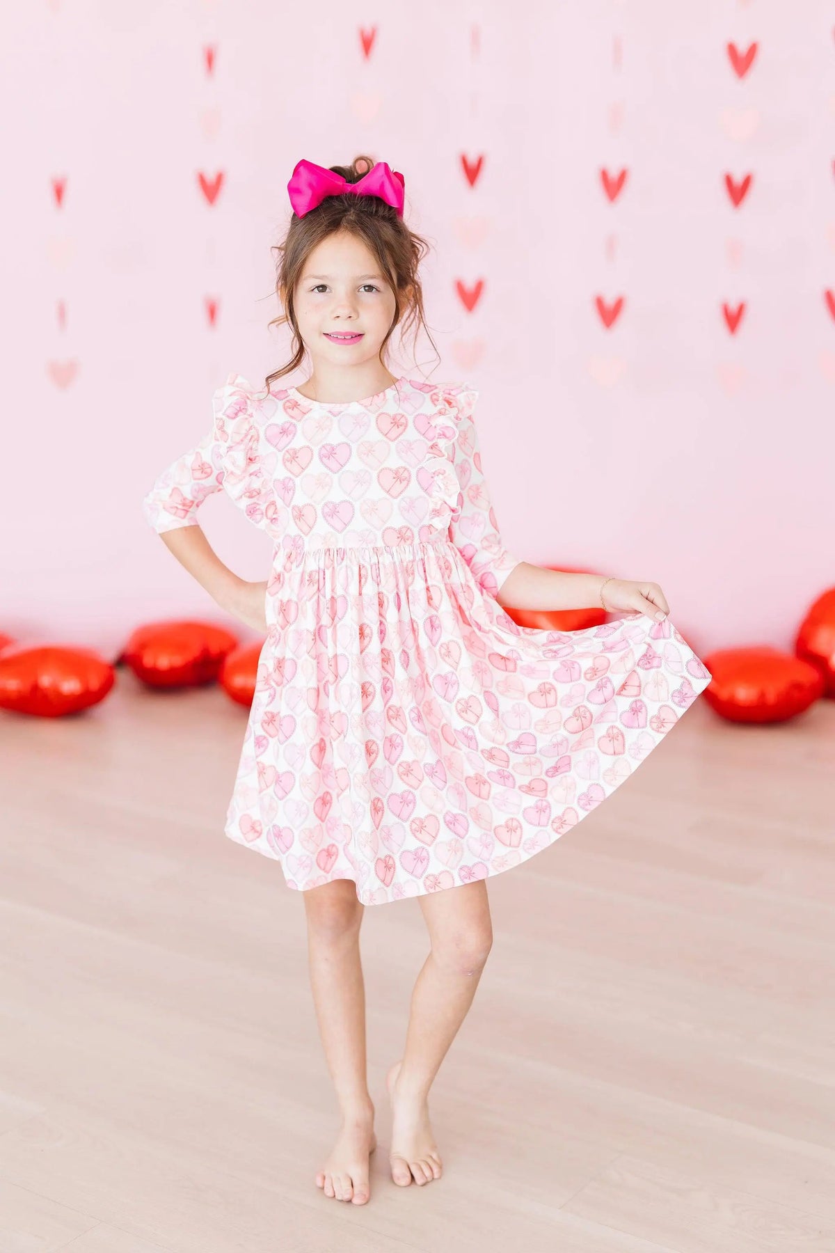Mila & Rose ® Melt My Heart 3/4 Sleeve Ruffle Twirl Dress - 