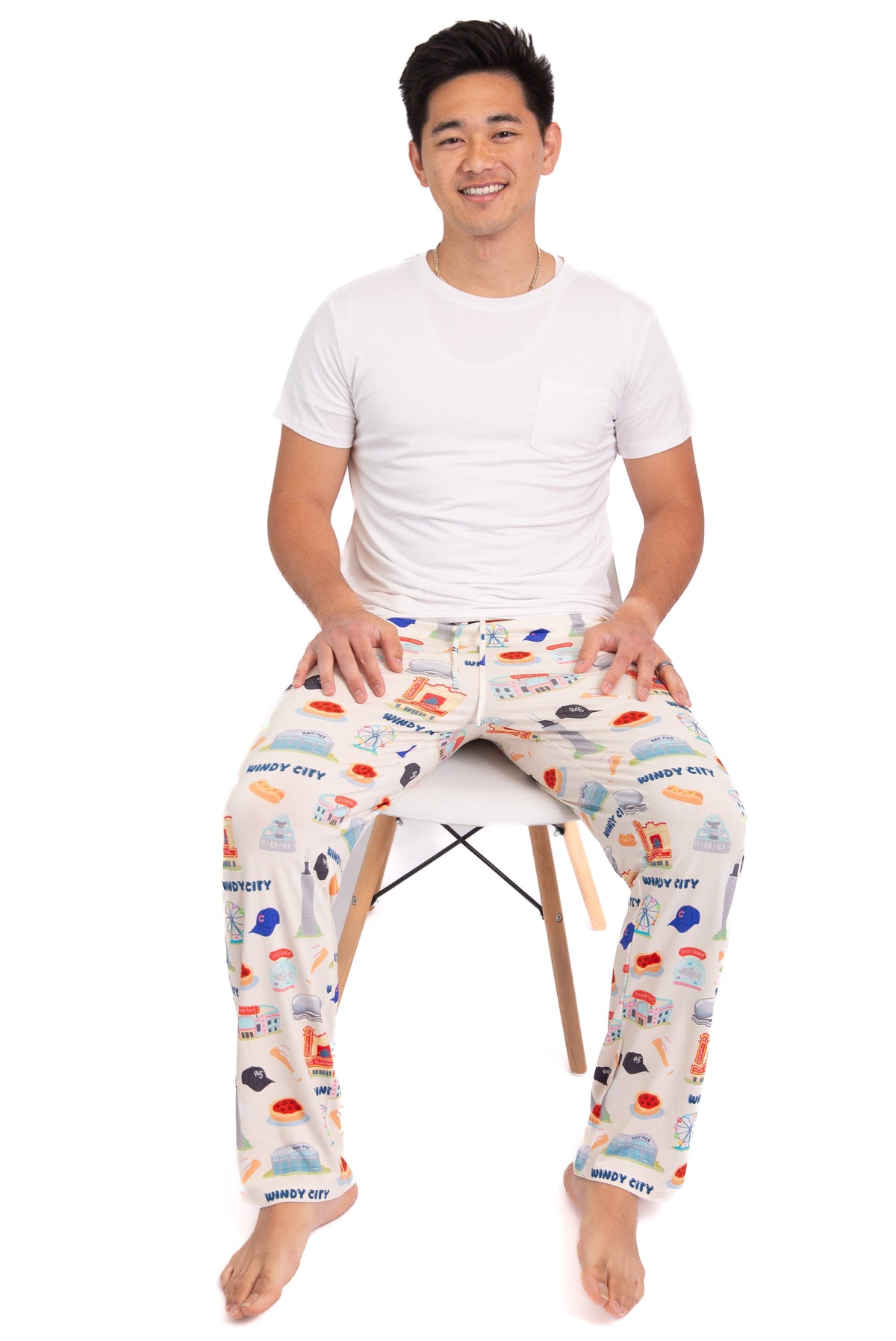 Windy City Chicago Bamboo Pajama Pants | Soft Chicago Skyline Lounge Pants for Men by Rayn’s Tiny Stitches