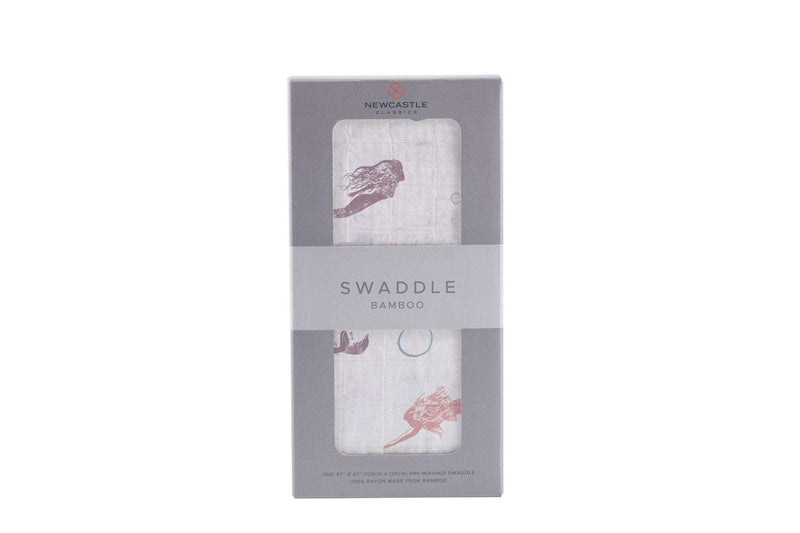 Mermaids Swaddle made from natural bamboo fibers in packaging.