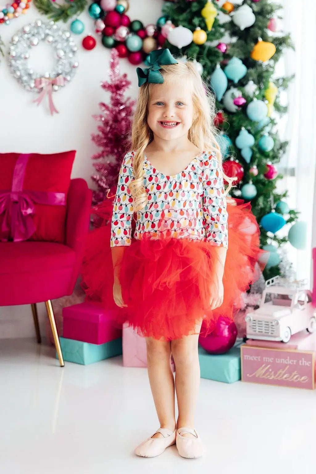 Mila & Rose ® Merry and Bright Three Quarter Tutu Leotard for Girls Dance Class - 